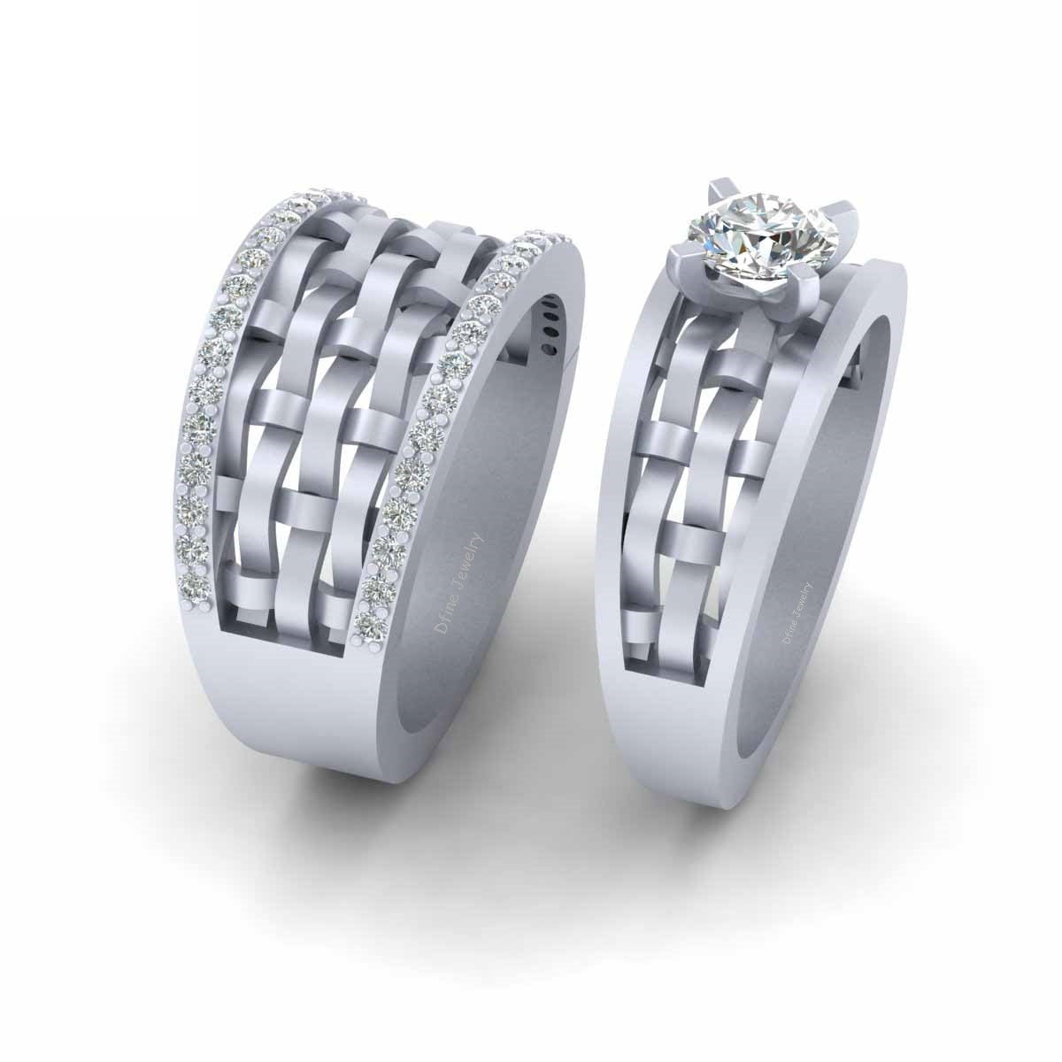 Moissanite Mesh Wedding Ring Set