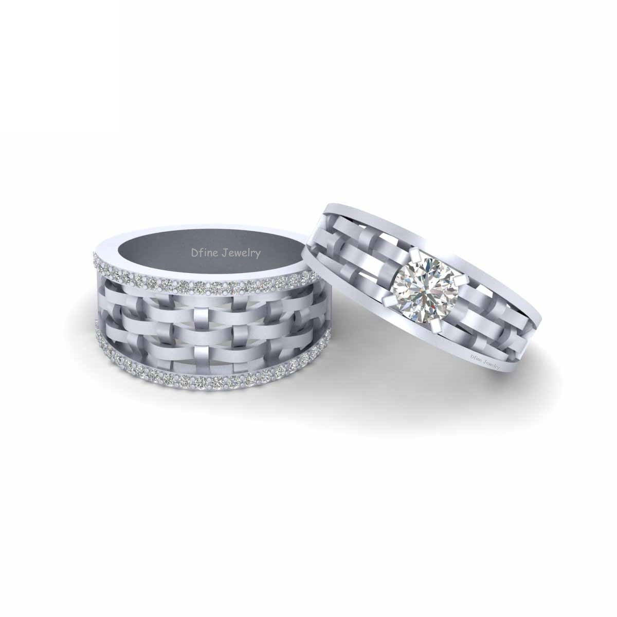 Moissanite Mesh Wedding Ring Set