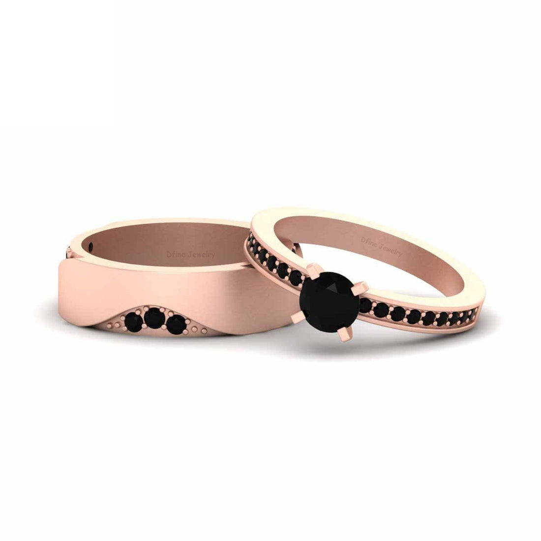 1.0TCW Onyx Engagement Ring Set