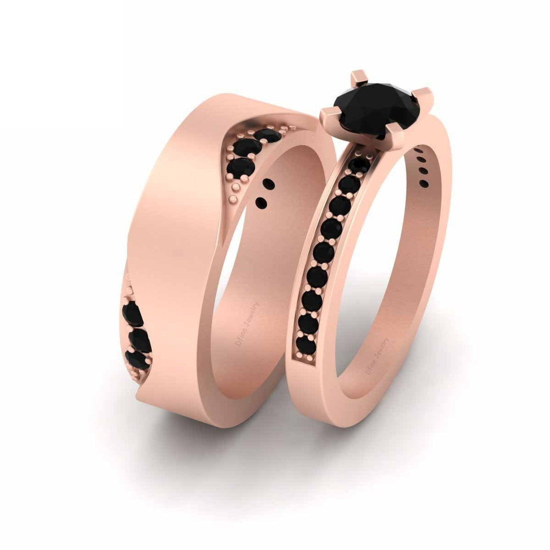 1.0TCW Onyx Engagement Ring Set