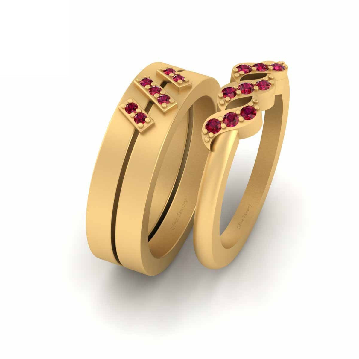 0.20TCW Ruby Matching Wedding Rings