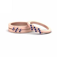 Sapphire Engagement Ring Band Set His and Her Matching Couple