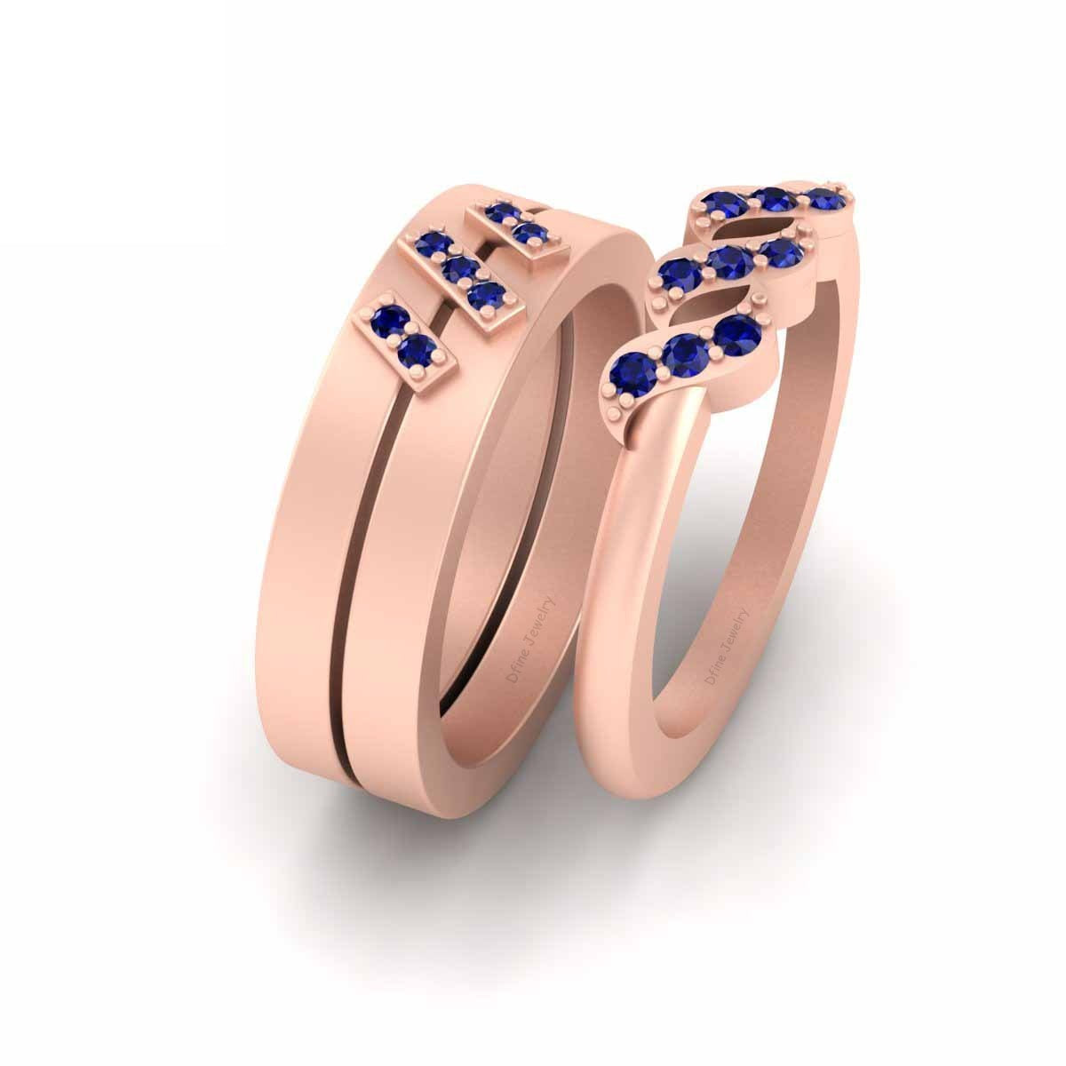 Sapphire Engagement Ring Band Set