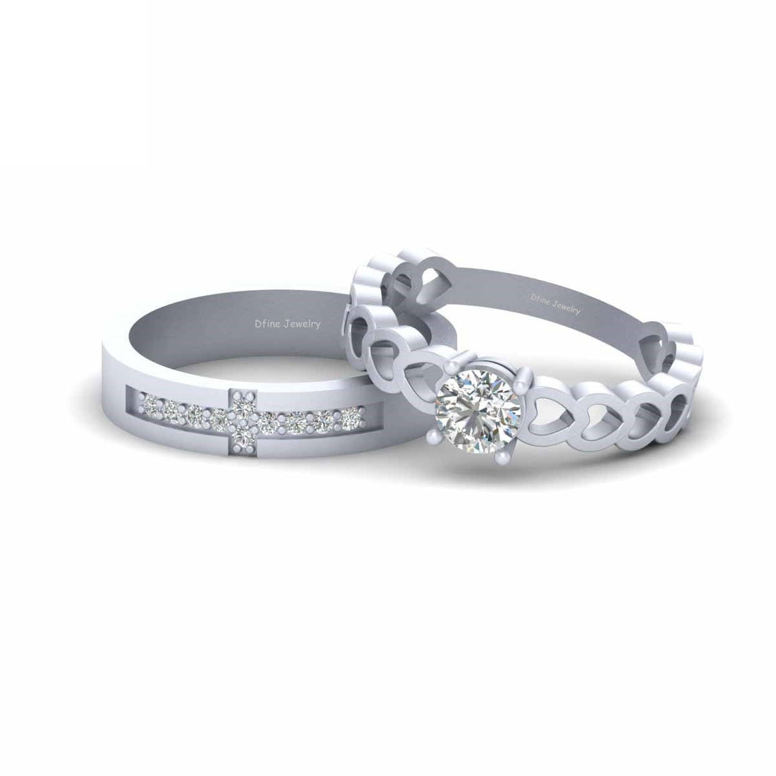 MOISSANITE HEART COUPLE RING SET