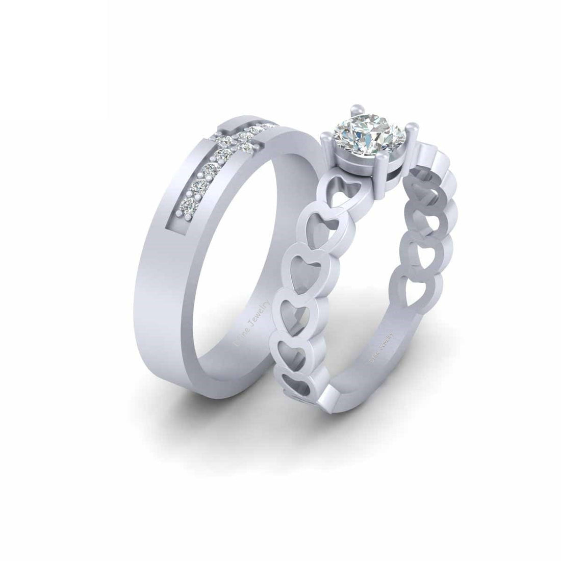 MOISSANITE HEART COUPLE RING SET
