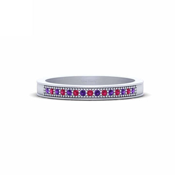 PINK AND PURPLE GEMSTONES WEDDING BAND