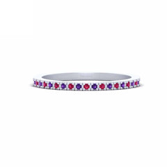 Wedding Band In White Gold Stackable Band Purple and Pink Gemstone