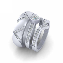 Heart Wedding Ring Sets His and Her Diamond Couple Rings Trio