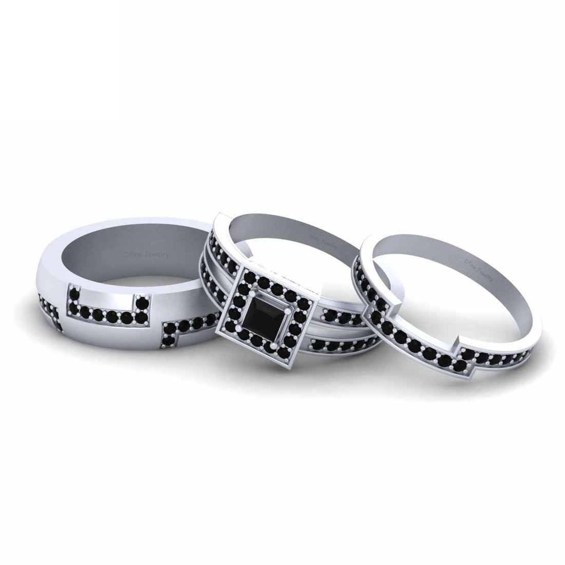 1.10TCW Onyx Wedding Ring Band Set
