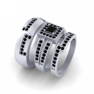 1.10TCW Onyx Wedding Ring Band Set