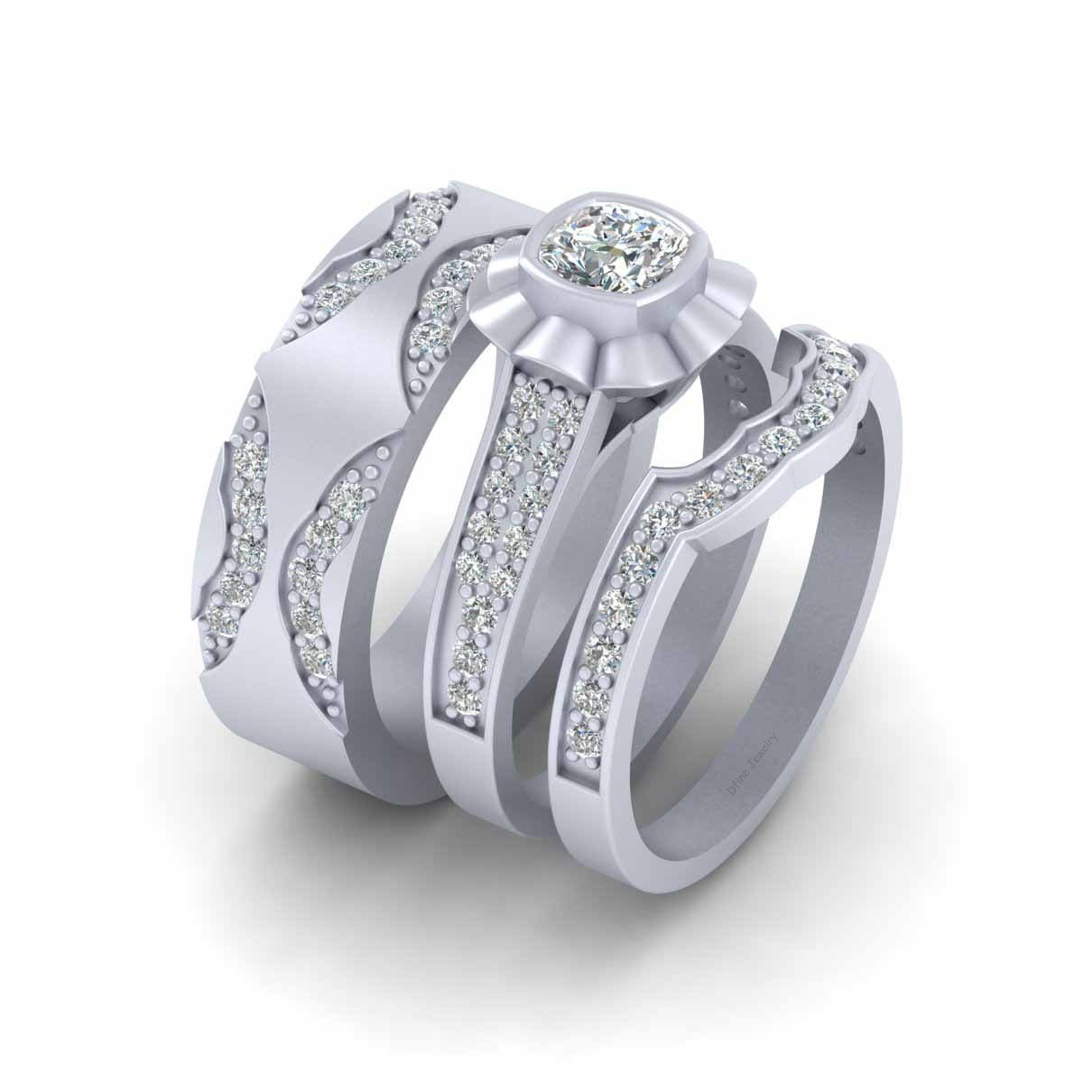 1.20TCW Diamond Wedding Rings Set