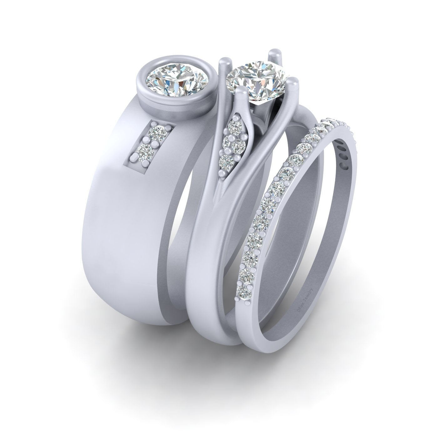 Solitaire Moissanite Wedding Ring Set