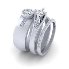 Solitaire Moissanite Wedding Ring Set His Hers 1.0TCW Diamond