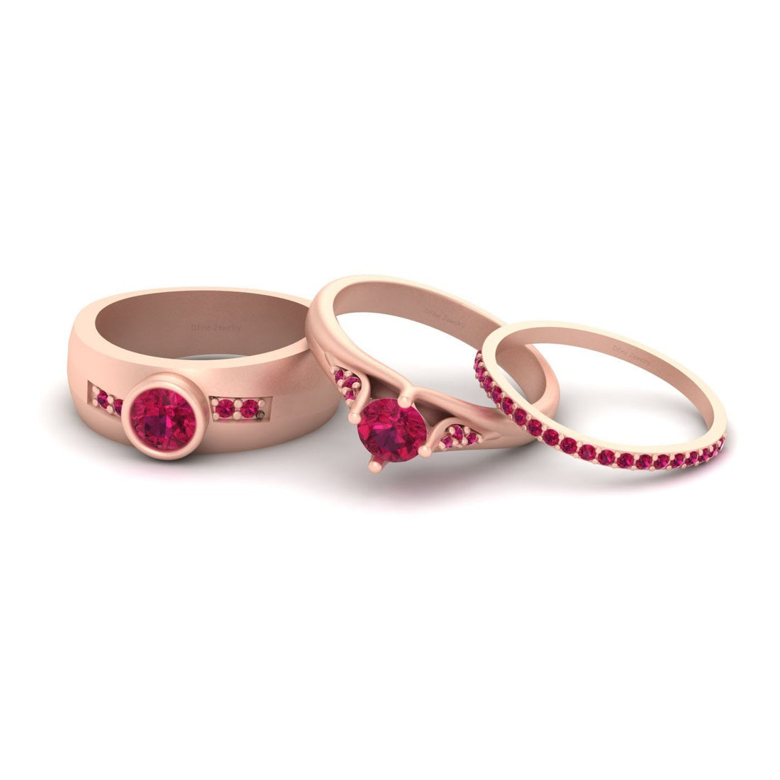1.25TCW Ruby Matching Couple Rings