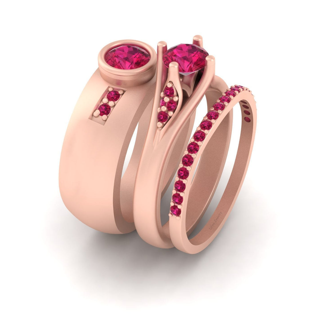 1.25TCW Ruby Matching Couple Rings