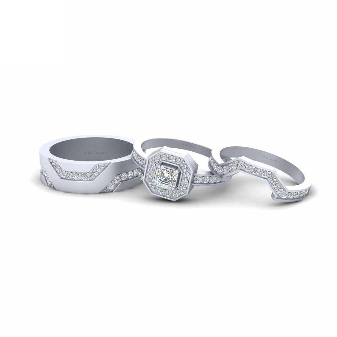 1.15TCW Diamond Halo Wedding Ring Set