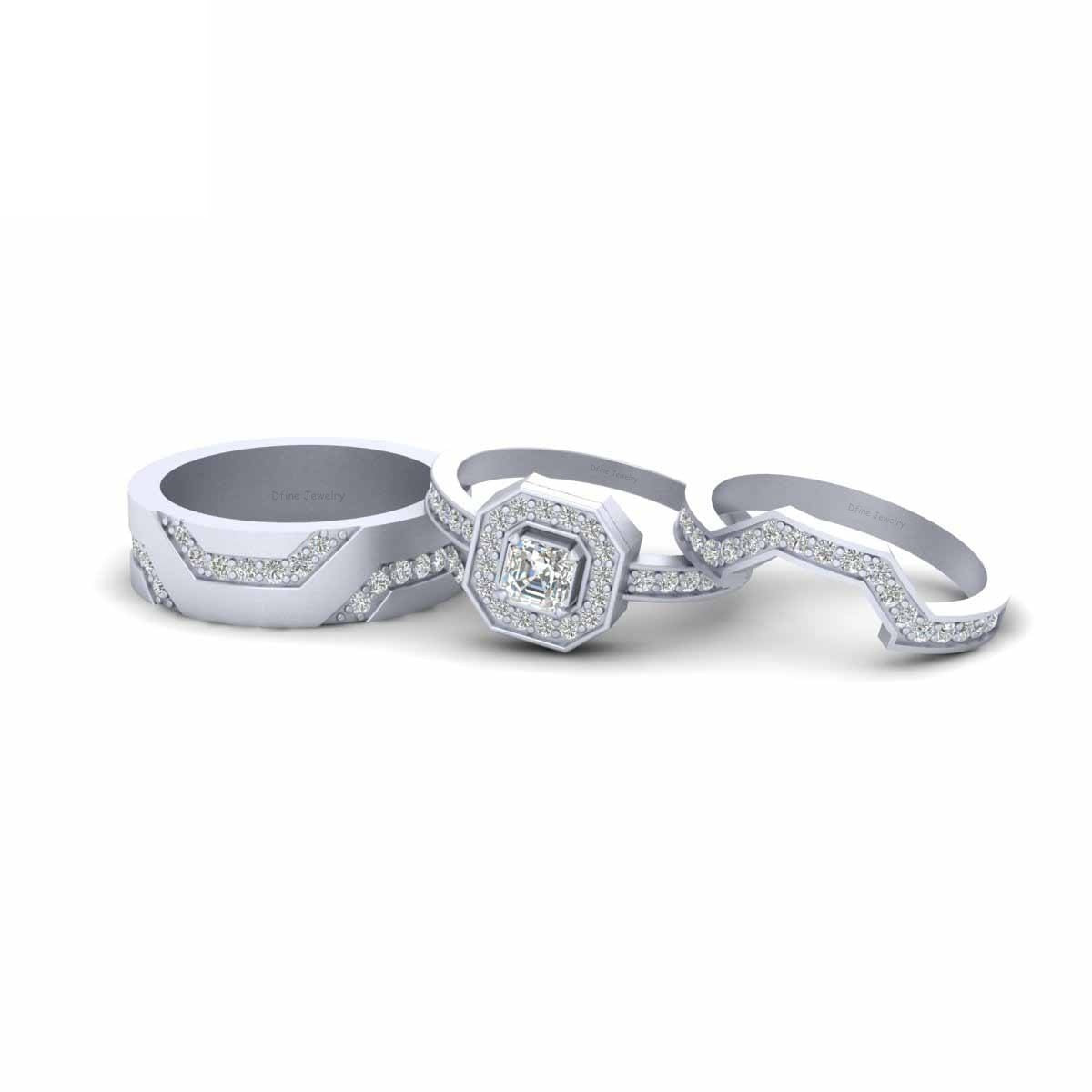1.15TCW Diamond Halo Wedding Ring Set