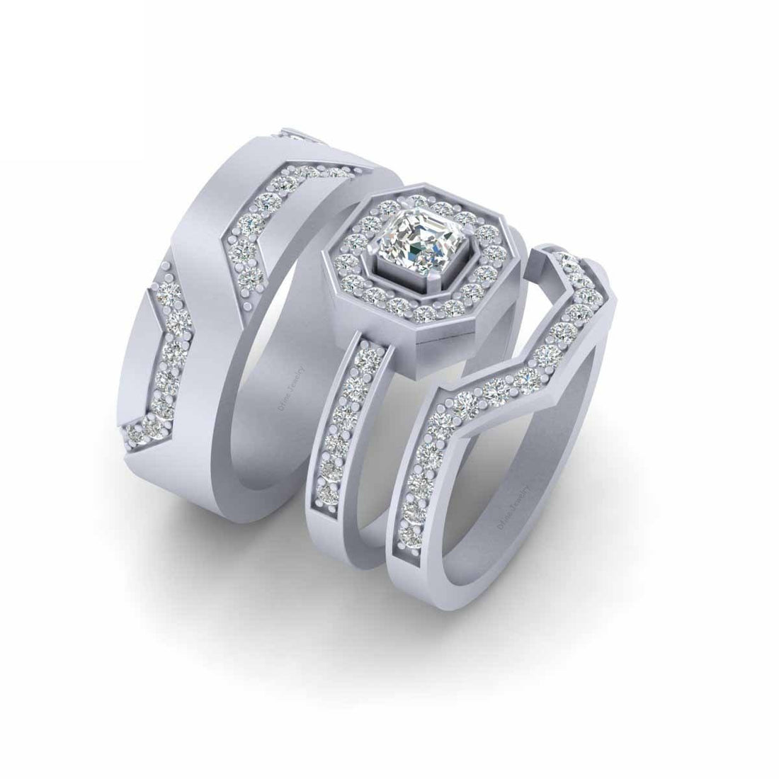 1.15TCW Diamond Halo Wedding Ring Set