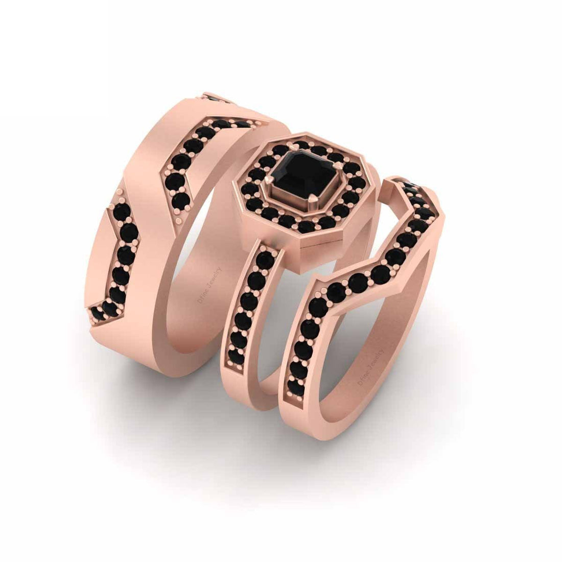 1.15TCW Onyx Engagement Ring Sets