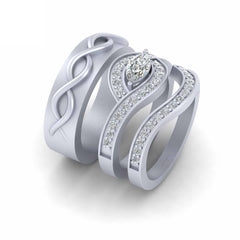 Marquise Diamond Wedding Ring Set His Her Promise Rings Silver