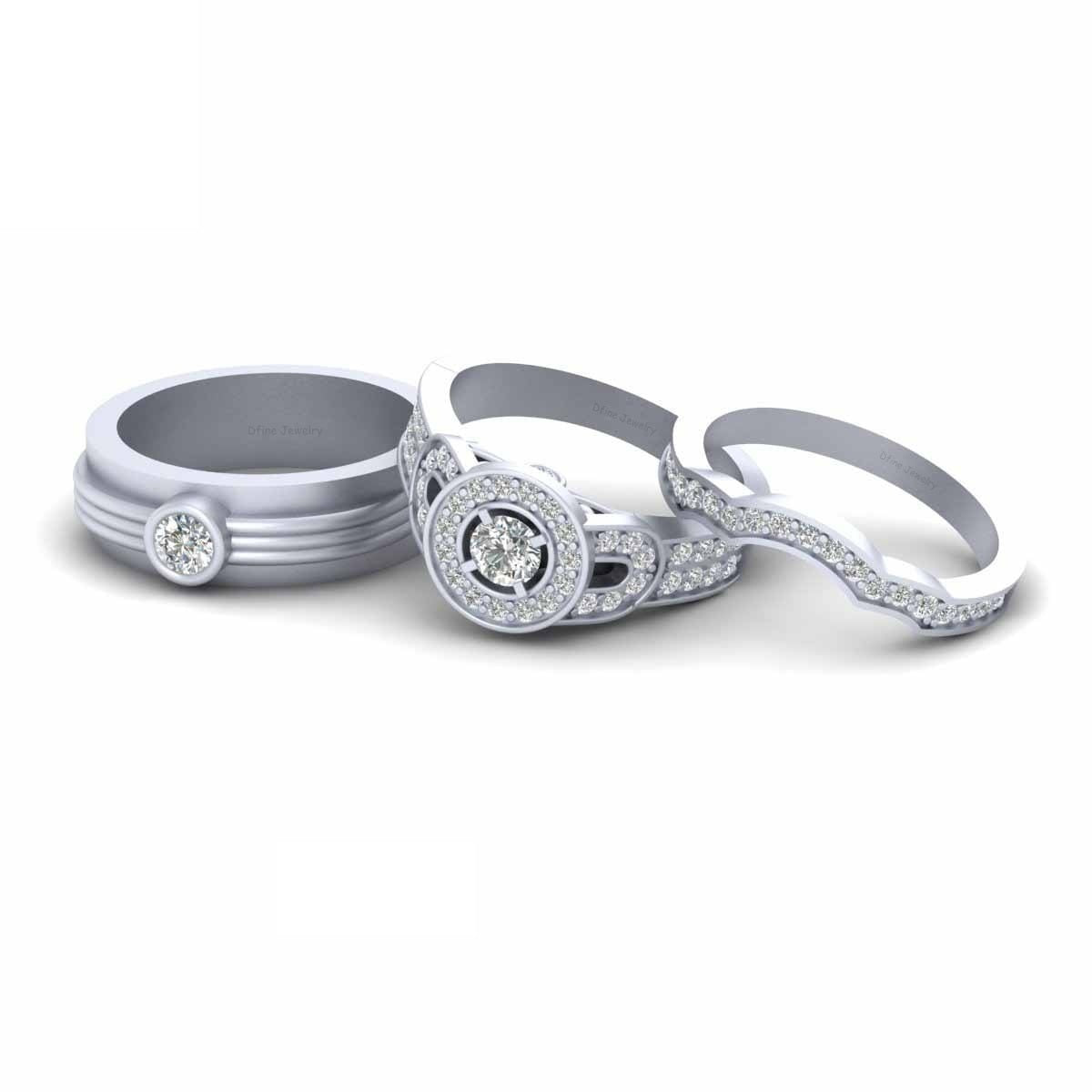 1.10TCW Diamond Halo Wedding Ring Set
