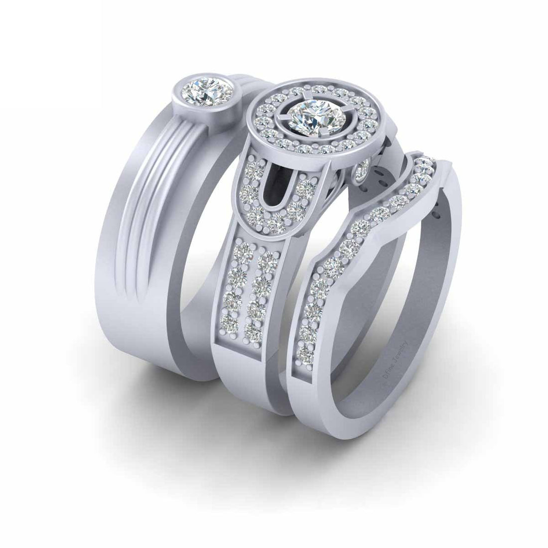 1.10TCW Diamond Halo Wedding Ring Set