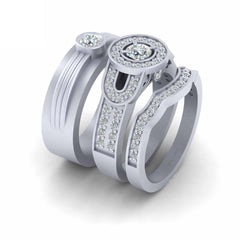 1.10TCW Diamond Halo Wedding Ring Set His Her Sterling Silver