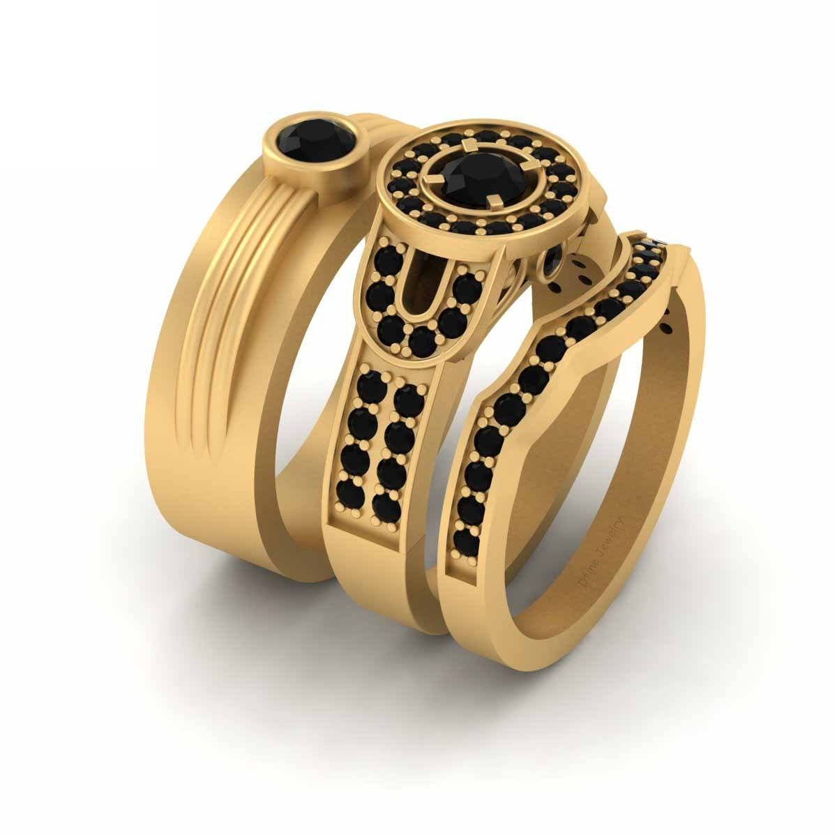 Onyx Matching Wedding Ring Set