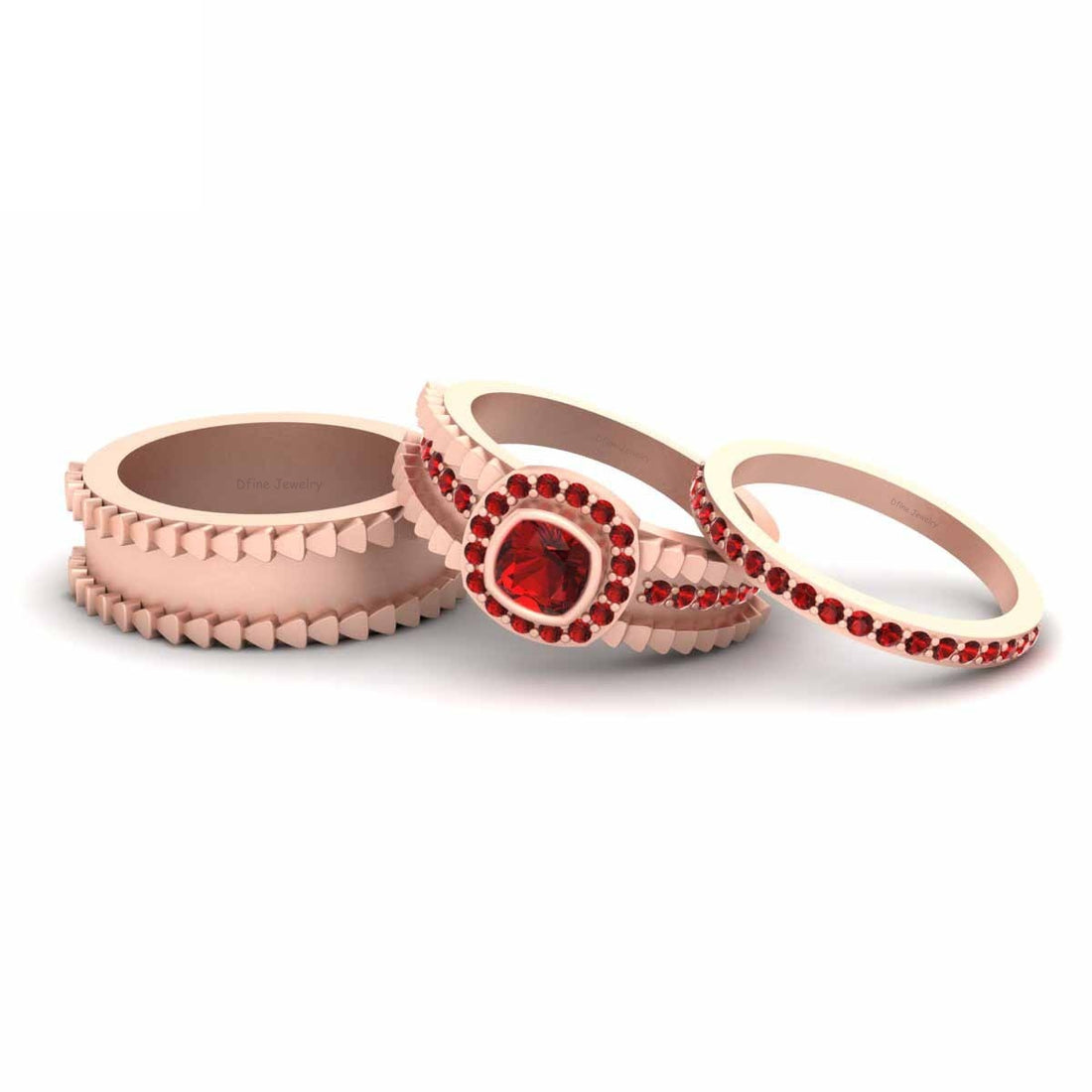 1.25TCW Garnet Trio Engagement Ring Set