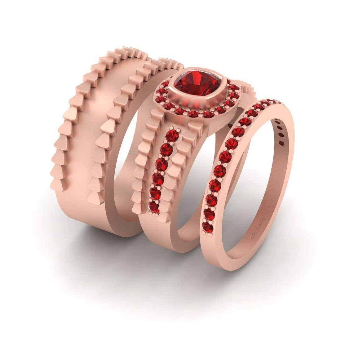 1.25TCW Garnet Trio Engagement Ring Set