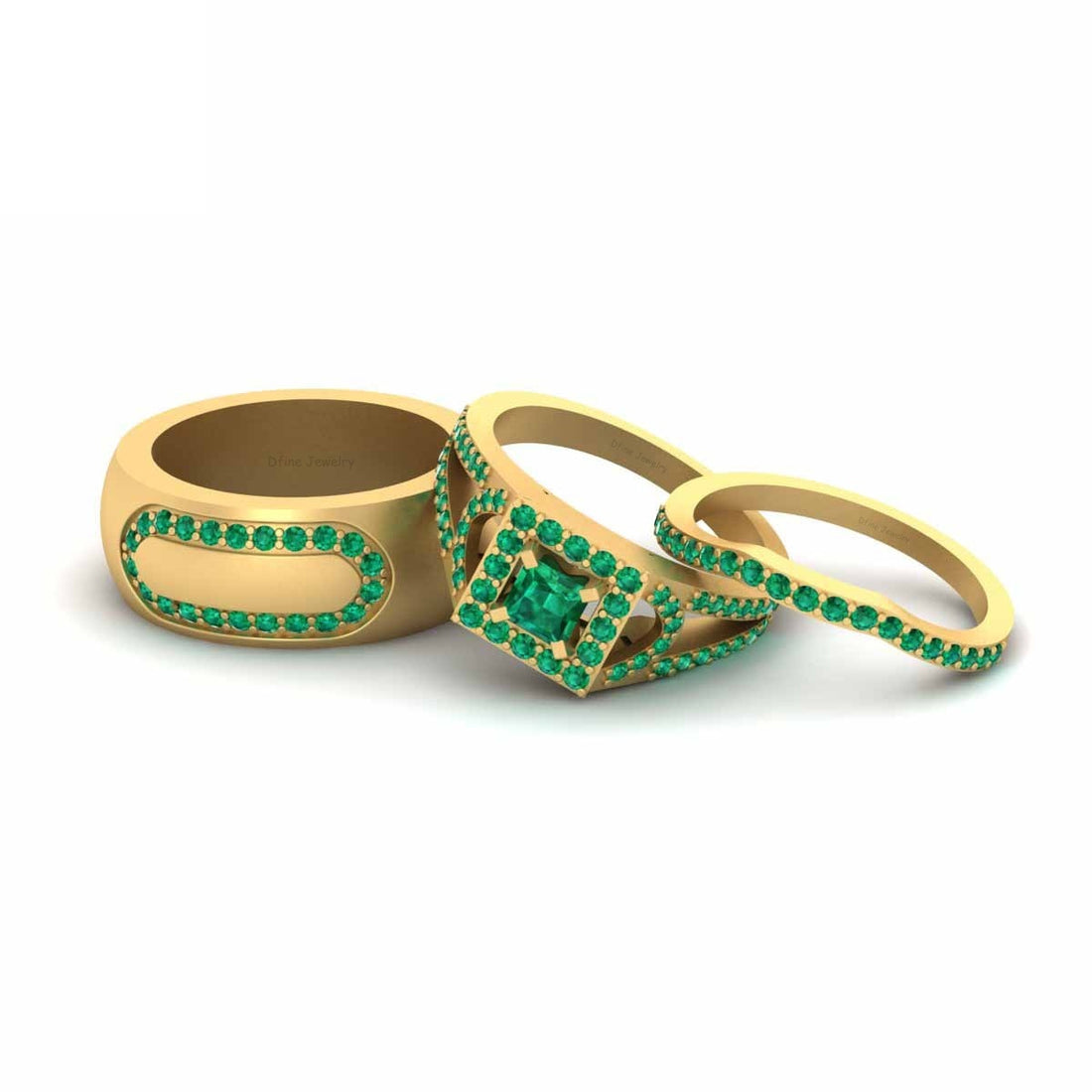 Halo Emerald Wedding Ring Set