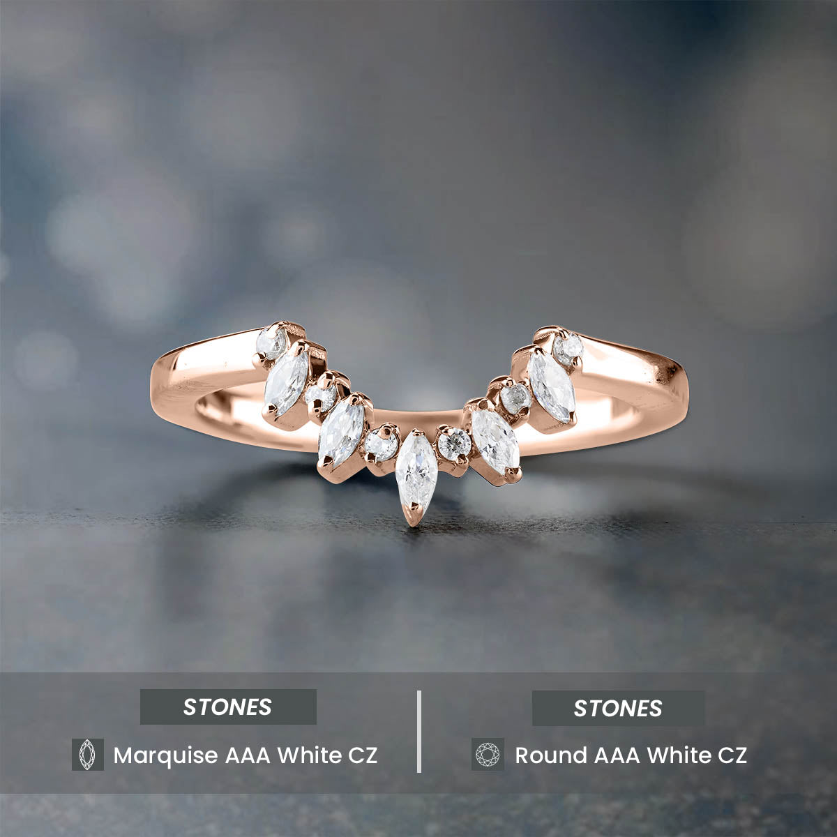 Enhancer Curved Wedding Band AAA CZ Diamond Engagement Ring 14k Rose Gold