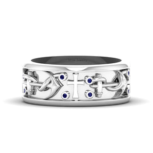Anchor Holy Cross Band Nautical Wedding Band Mens Solid Gold