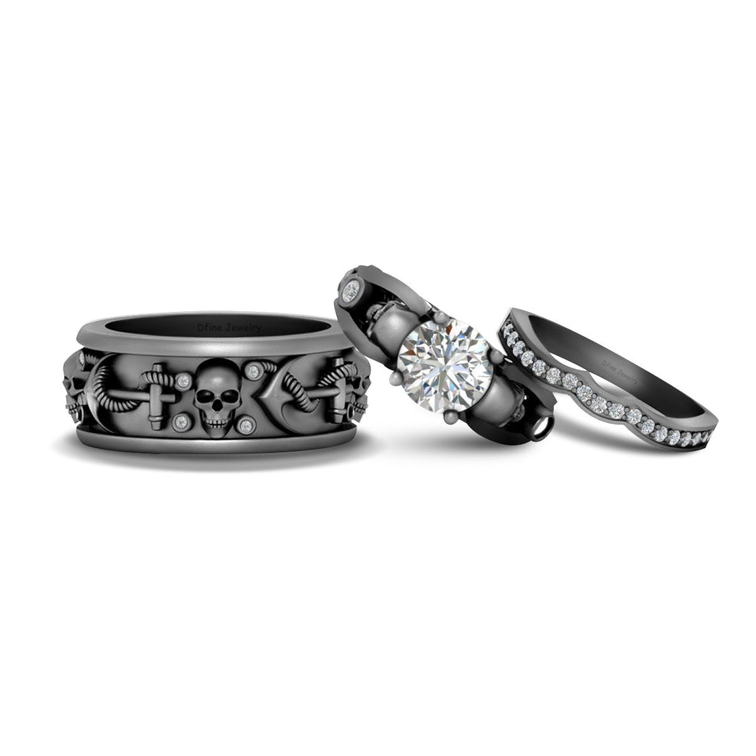 Diamond Skull Engagement Ring Set