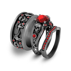 Dark Vampire Queen Inspired Matching Gothic Skull Wedding Ring Set