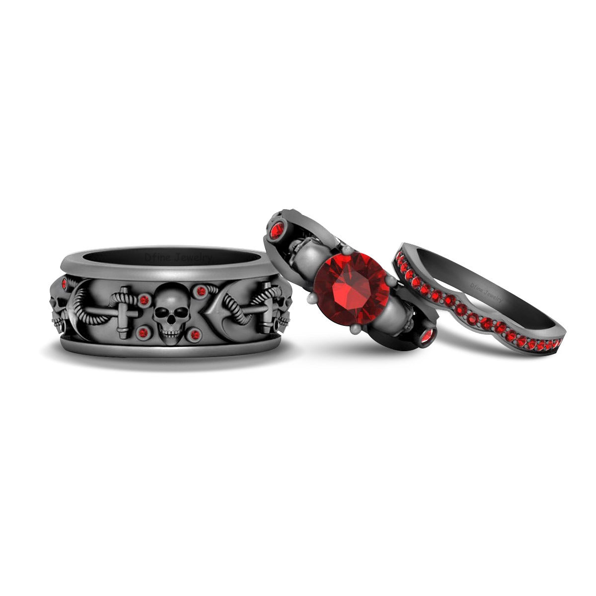 Vampire Skull Wedding Ring Set