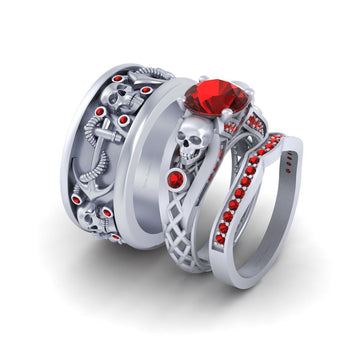 Skull Anchor Wedding Ring Set