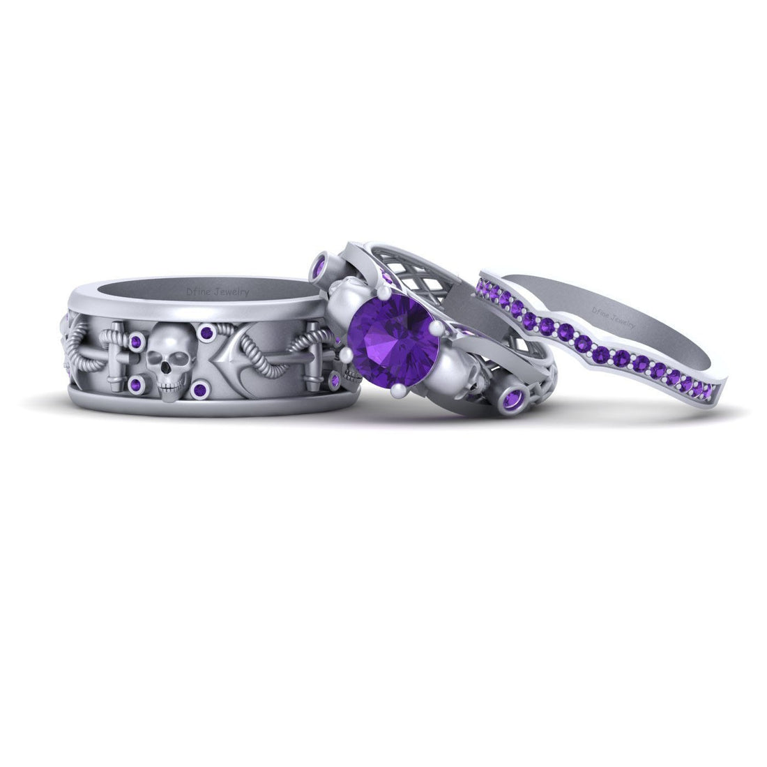 Amethyst Anchor Skull Wedding Rings
