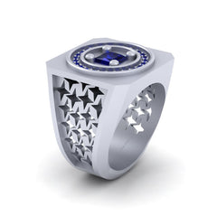 Blue Sapphire Wedding Ring For Him Unique Anniversary Gift