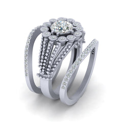 Diamond Bridal Wedding Rings Halo Engagement Ring Set White Gold