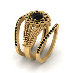 Onyx Wedding Ring Set Halo Engagement Ring Matching Bands Womens