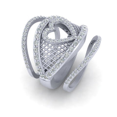Diamond Heart Bridal Set Sterling Silver Mesh Heart Wedding Ring Set