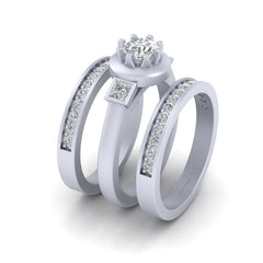 3 Stone Engagement Ring Matching Wedding Bands Diamond Bridal Set