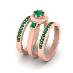 Unique Bridal Wedding Set Green CZ 3 Stone Engagement Ring Band Set