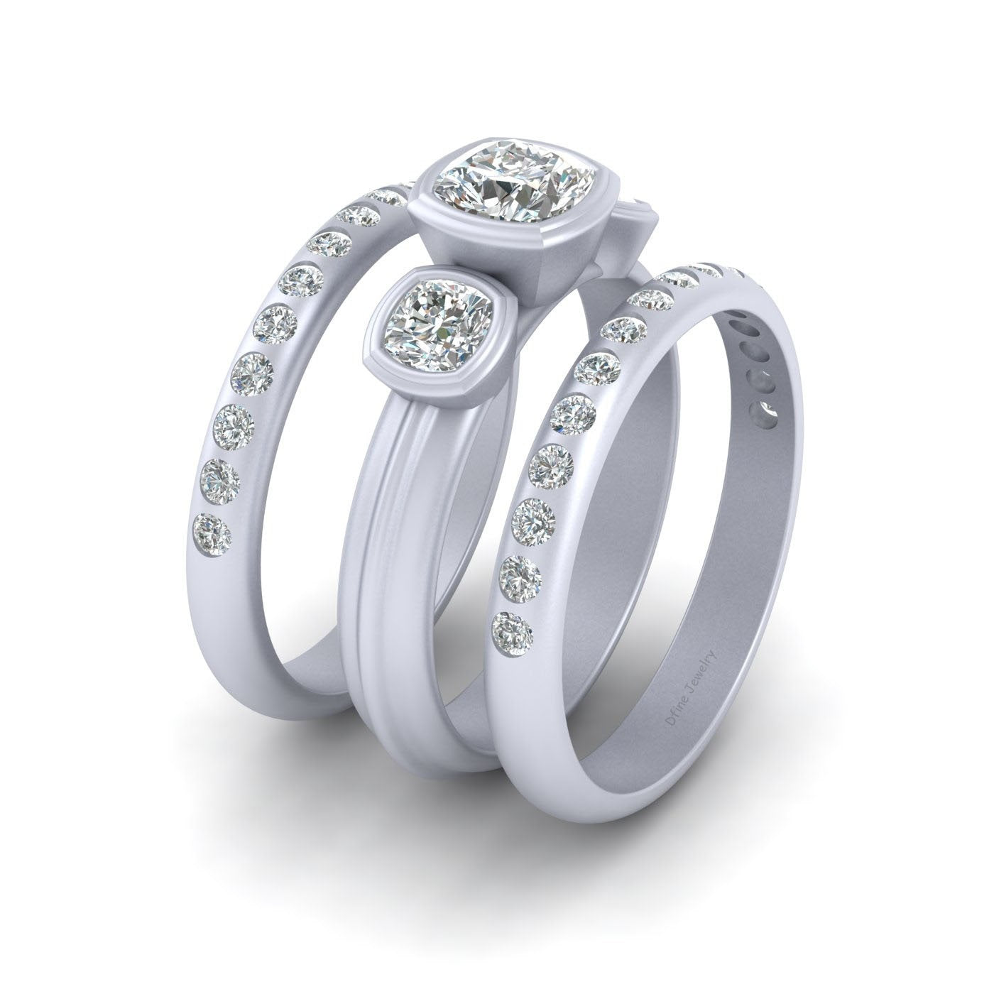THREE STONE WEDDING SET