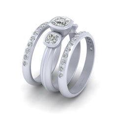 Three Stone Wedding Set Cushion Cut Diamond Promise Ring Set