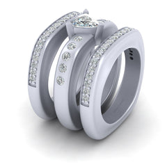 Trillion Diamond Engagement Ring Rounded Square Wedding Band Set