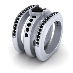 Squircle Wedding Band Set Trillion Cut Black Onyx Engagement Ring Set