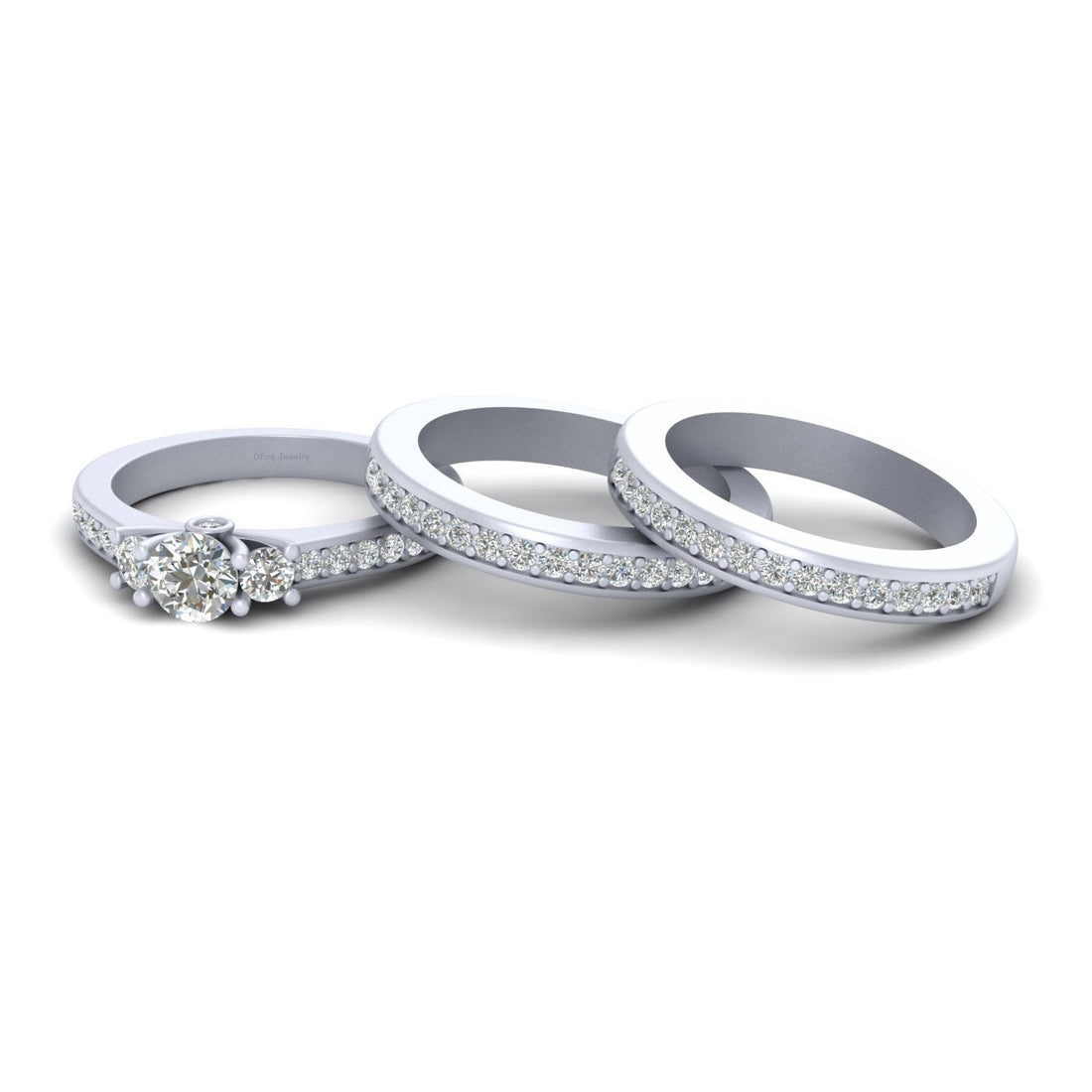 MOISSANITE 3 STONE BRIDAL RING SET