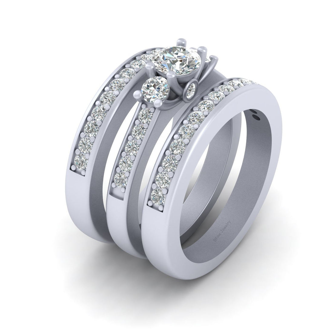 MOISSANITE 3 STONE BRIDAL RING SET